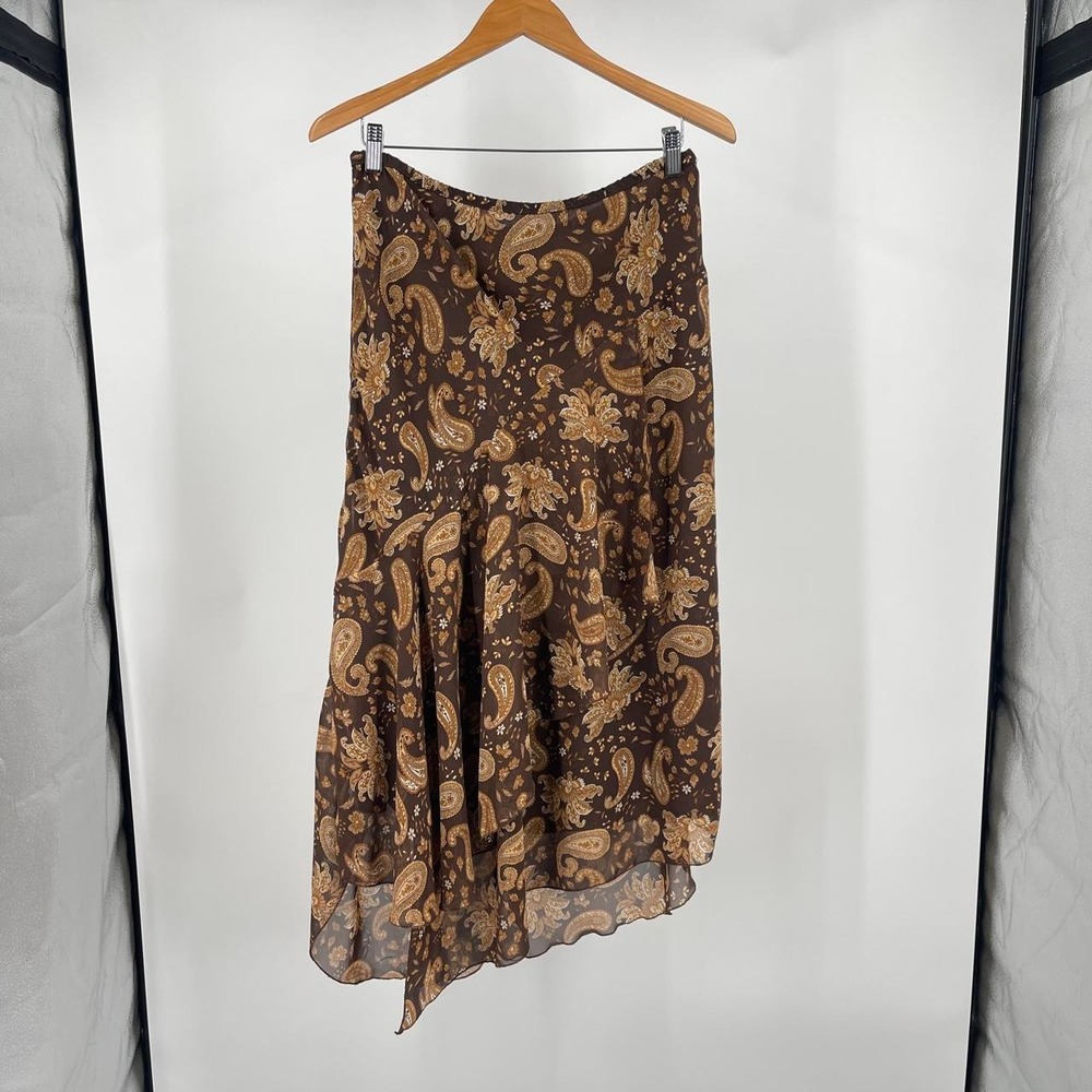 Vintage 90s Boho Paisley Midi Skirt 12 L Asymmetrical Retro Fairy Cottagecore